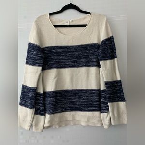 Womens knit sweater blue and cream stripe
